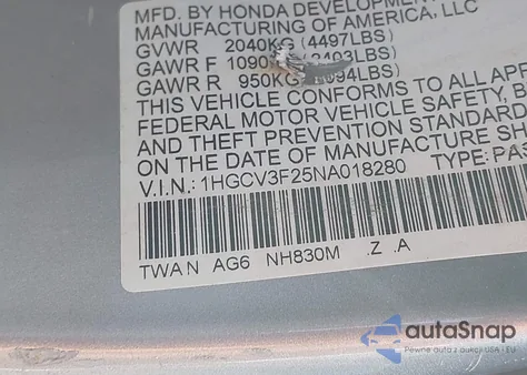 2022 Honda Accord Hybrid Sport from USA, damaged, VIN 1HGCV3F25NA018280